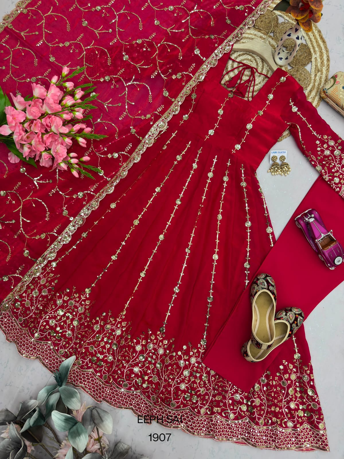 Midnight Black Gold Embroidered Anarkali Suit Set